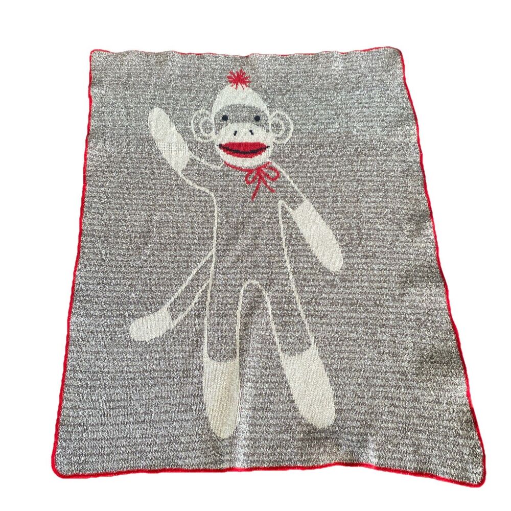 Sock Monkey Baby Throw Blanket Lovey Security Blankey 42"x30" Waving